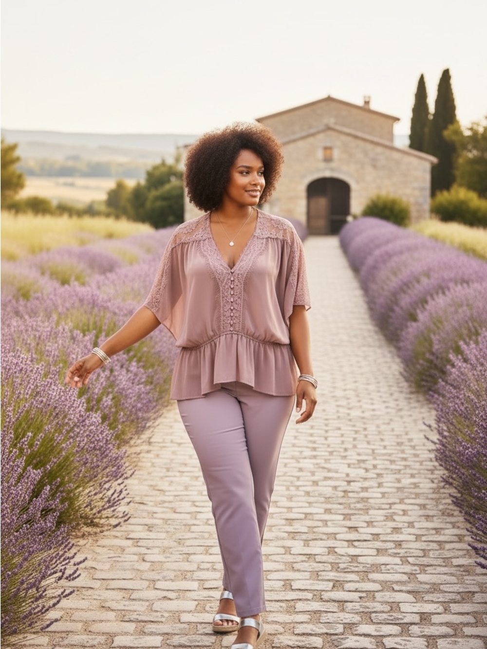 #312. Soft Lilac and Lace Blouse